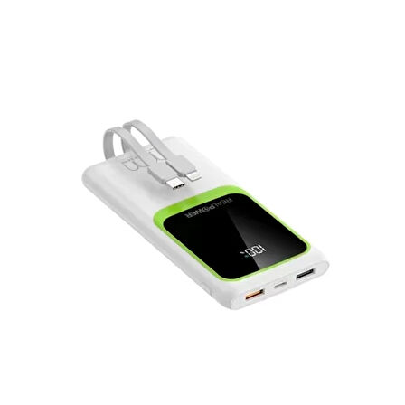 Realpower 10000Mah 22.5W Dahili Kablolu Taşınabilir Beyaz Powerbank Rp-Pbc1