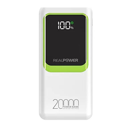 Realpower 20000Mah 22.5W Dahili Kablolu Taşınabilir Beyaz Powerbank Rp-Pbc2