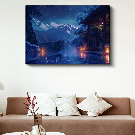 Dağ Kaplıcası - Yıldızlı Gece Anime Kanvas Tablo