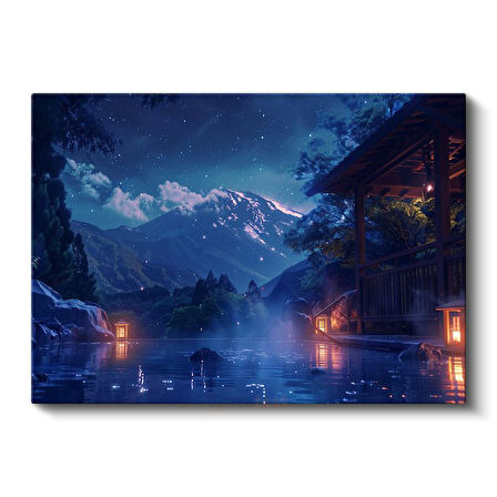 Dağ Kaplıcası - Yıldızlı Gece Anime Kanvas Tablo