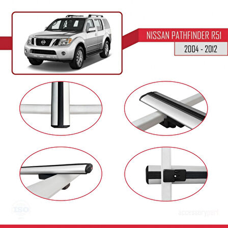 Nissan Pathfinder 3 (R51) 2004-2012 Arası ile Uyumlu BASIC Model Ara Atkı Tavan Barı Gri 2 Adet