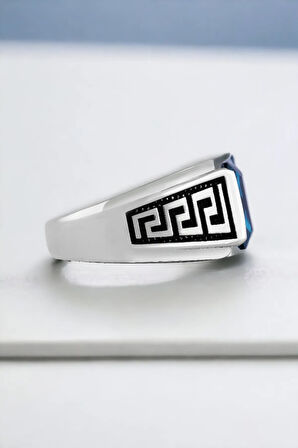 Erkek Gümüş Yüzük - Aquamarin Taşlı Kare Erkek Gümüş Yüzük