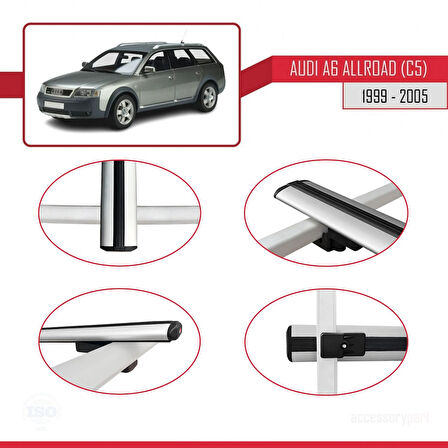 A6 (C5) Allroad 1999-2005 Arası ile Uyumlu BASIC Model Ara Atkı Tavan Barı Gri 2 Adet