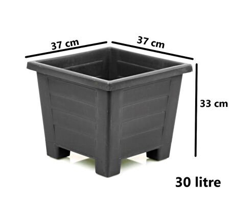 Omnipazar  SY-5848 Dekoratif Plastik Kare Ayaklı Saksı 30 lt Antrasit 6 Adet