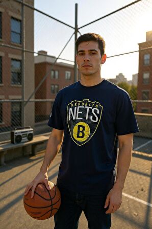 Erkek  Oversize Nets Baskılı Pamuklu T-Shirt