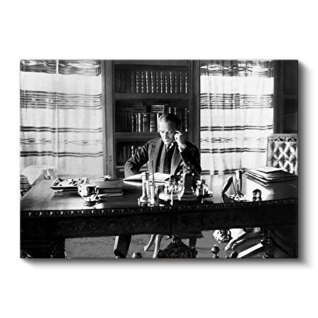 Atatürk ve Çalışma Odası - Devlet İşlerinde Kanvas Tablo