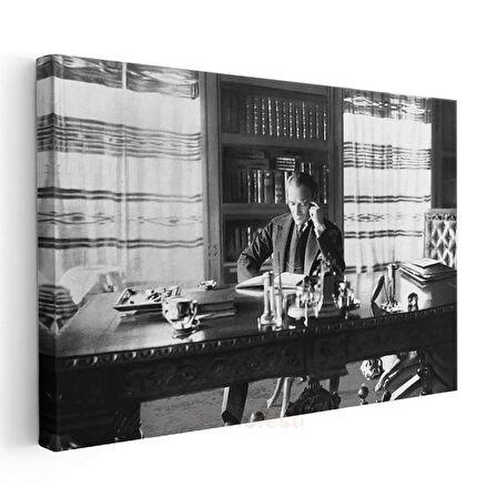 Atatürk ve Çalışma Odası - Devlet İşlerinde Kanvas Tablo