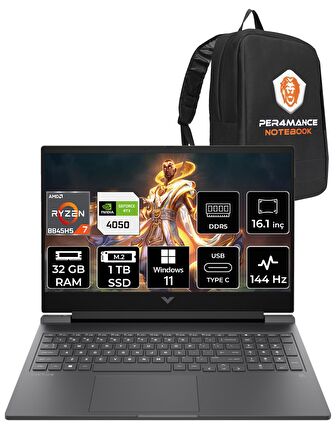 HP VİCTUS 16 R7 8845HS 32GB RAM 1TB SSD RTX4050/6GB 144HZ 16.1'' FHD W11PRO 9Z794EA & PER4 ÇANTA