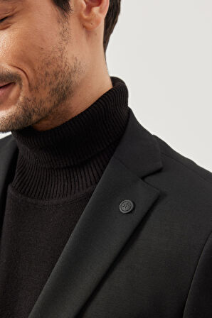 Erkek Siyah Slim Fit Dar Kesim Mono Yaka Siyah Takım Elbise