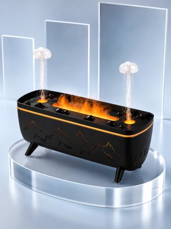 Mey İthalat Dekoratif Siyah Hava Nemlendirici Jöle Damla ve Alev Efektli LED Işıklı Aroma Difüzörü
