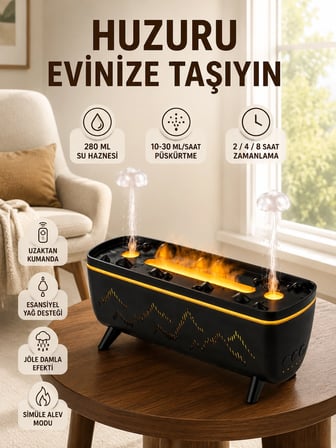 Mey İthalat Jöle Yağmur Efektli Hava Nemlendirici 280 ML Aromaterapi Difüzörü Alev Efektli