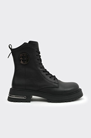 Hakiki Deri Bağcıklı Fermuarlı Kadın Bot