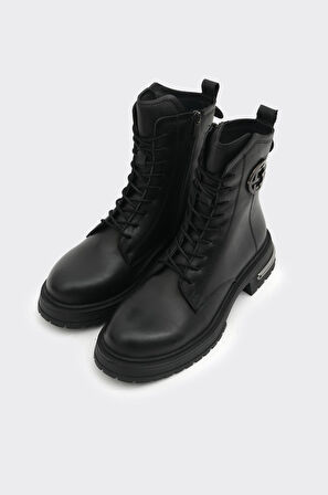 Hakiki Deri Bağcıklı Fermuarlı Kadın Bot