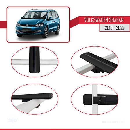Volkswagen Sharan 2 (7N) 2010-2022 Arası ile Uyumlu BASIC Model Ara Atkı Tavan Barı Siyah 2 Adet