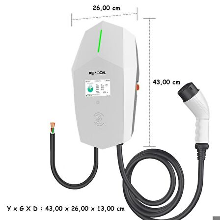 Penoda Duvara Tipi Elektrikli Araç Şarj Cihazı 3Faz, 32A , 22KW