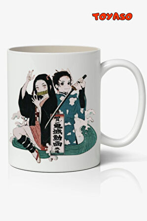 İblis Keser Demon Slayer Tanjiro & Nezuko Temalı Beyaz Kupa Bardak Sevgiliye Arkadaşa Hediye
