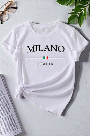 Unisex Milano Italia Baskılı Tasarım Tshirt