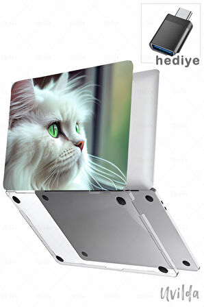 MacBook Air 15 A3114 A2941 uyumlu Nefes-24 Baskılı Msoft Beyaz Pamuk Kedi