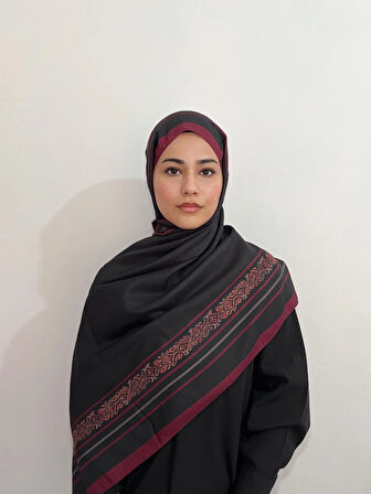 Aminenesil Etnik Düz Siyah Fuşya Renk Şal