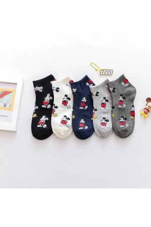 10 Çift Unisex Desenli Bilek Çorap Mickey Mouse İnek Desenli Pamuklu Renkli Çorap Seti