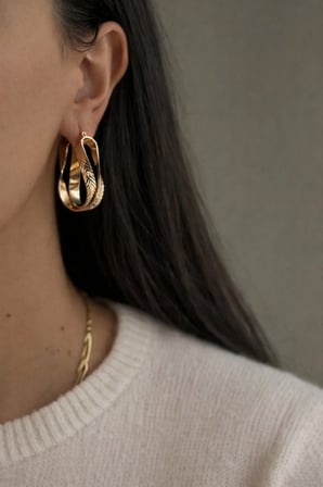 Çelik Rose Gold Sırma Desen Asimetrik Form Florence Küpe -kararma yapmaz-