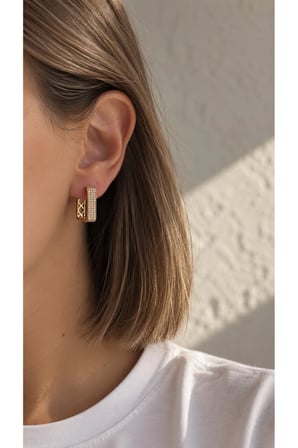 Çelik Rose Gold Gömme Sıra Taşlı Kare Form Haines Küpe -kararma yapmaz-