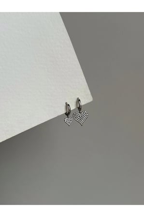 Çelik Silver Gömme Taşlı Kalp Healy Küpe -kararma yapmaz-