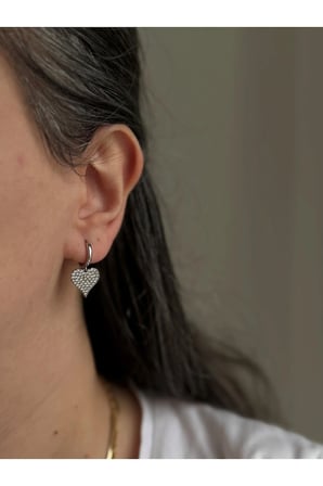 Çelik Silver Gömme Taşlı Kalp Healy Küpe -kararma yapmaz-
