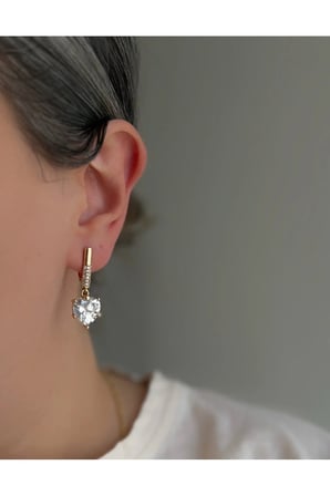 Çelik Rose Gold Taşlı Kalp Hoxie Küpe -kararma yapmaz-