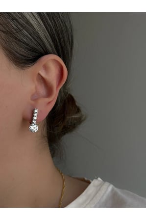 Çelik Silver Kristal Taşlı Alameda Küpe -kararma yapmaz-