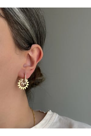 Çelik Rose Gold Taşlı Sallantılı Albany Küpe -kararma yapmaz-