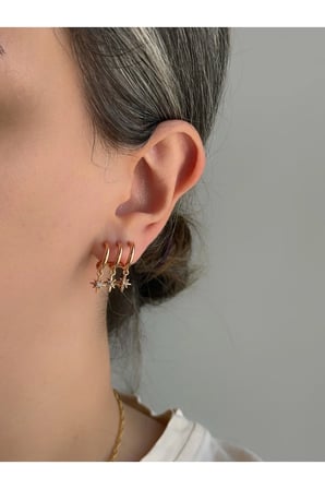 Çelik Rose Gold Üç Sıra Görünümlü Sallantılı Taşlı Kuzey Yıldızı Zerithia Küpe -kararma yapmaz-