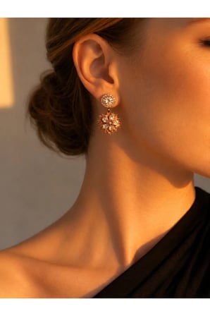 Çelik Rose Gold Kristal Taşlı Oriana Küpe -kararma yapmaz-