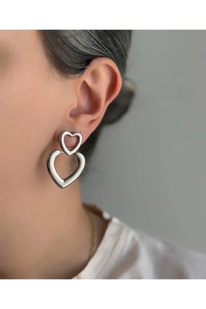 Çelik Silver Vintage Model Kalpli Herringbone Küpe -kararma yapamaz-