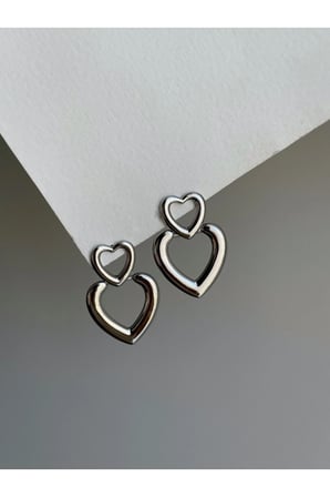 Çelik Silver Vintage Model Kalpli Herringbone Küpe -kararma yapamaz-