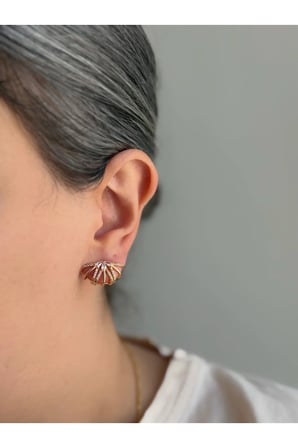 Çelik Rose Gold Tasarım Model Sıra Taşlı Tavora Küpe -kararma yapmaz-