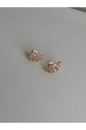 Çelik Rose Gold Tasarım Model Sıra Taşlı Tavora Küpe -kararma yapmaz-