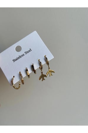 Çelik Gold 3 Çift Set Küpe -kararma yapmaz-