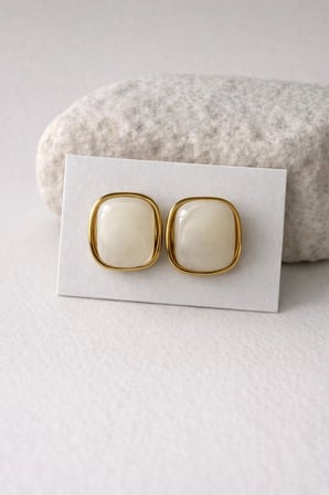 Çelik Gold Kare Form Vintage Model Ortalı Lympia Küpe -kararma yapmaz-