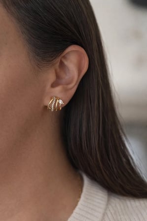 Çelik Gold 4 Sıra Görünümlü Zarif Minimal Crista Küpe -kararma yapmaz-