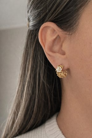 Çelik Gold Zincir Model Çiçek Taşlı Liora Halka Küpe -kararma yapmaz-