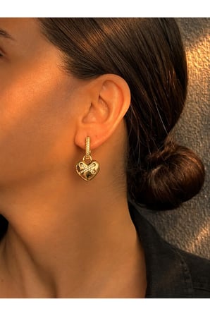 Çelik Gold Taşlı Sallantılı Kalp X Model Divina Küpe -kararma yapmaz-