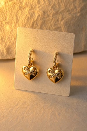 Çelik Gold Taşlı Sallantılı Kalp X Model Divina Küpe -kararma yapmaz-