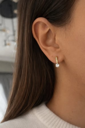 Çelik Gold Zarif Taşlı Minimal Nacre Küpe -kararma yapmaz-