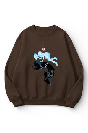Unisex Yumuşak Dokulu İki Ruh Akışı Baskılı Tasarım Oversize 3 İplik Bisiklet Yaka Sweatshirt