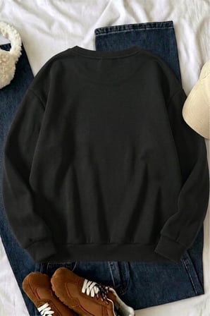 Unisex BALIK Baskılı Bisiklet Yaka Sweatshirt