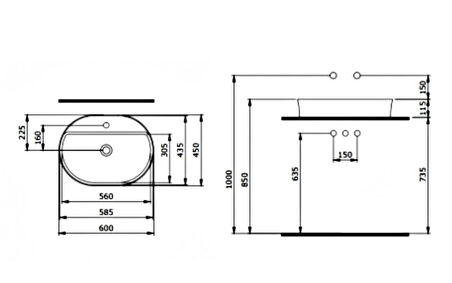Bocchi Sottile Slim 60 cm Oval Mat Gri Tezgah Üstü Lavabo 1600-006-0126
