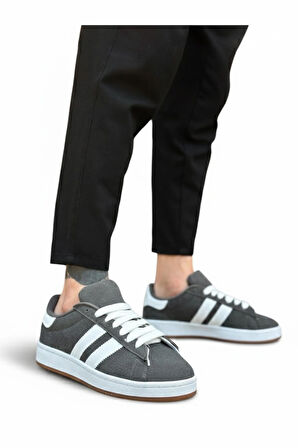 Tarzbu İki Çizgili Füme Erkek Günlük Sneaker Ayakkabı, Kauçuk Taban, 3 cm Topuk, Standart Kalıp Tarz0235