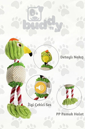 Yeşil Papağan Halatlı Köpek Oyuncağı | Peluş Dokusu Ile Neşeli Oyunlar