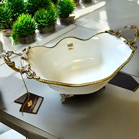 Limones Paniz Kase Ayaklı Oval 37X23 Cm Eskitme WHA136